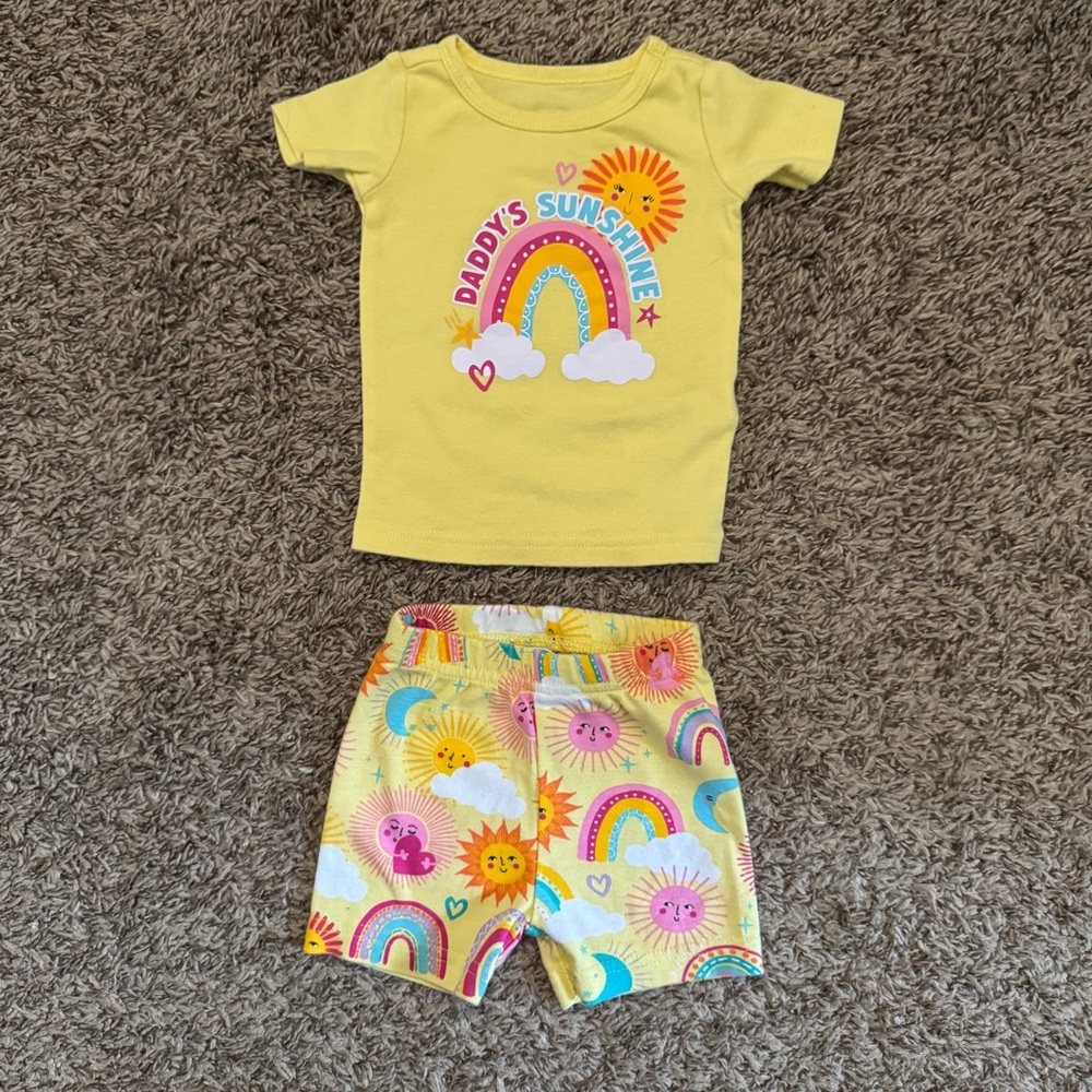 PJ Place Sunshine & Rainbow 3-6 Month Infant Tee & Shorts Set